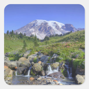 USA, Washington, Mt. Rainier NP, Mt. Rainier und 2 Quadratischer Aufkleber