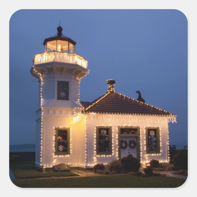 USA, Washington, Mukilteo. Mukilteo Lighthouse Quadratischer Aufkleber (Vorderseite)