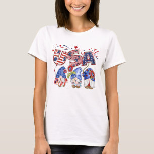 USA-Wasserfarbe-Gnome 4. Juli Patriotisches T-Shir T-Shirt