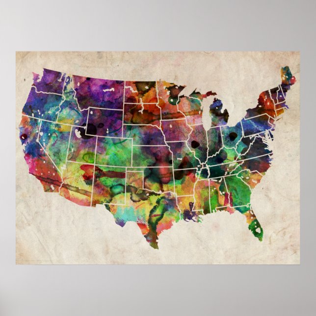 USA Watercolor Karte Poster (Vorne)