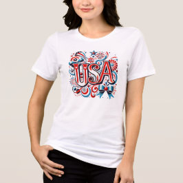 "USA" Whimsical Cursive - Patriotic Wedding & Part Tri-Blend Shirt