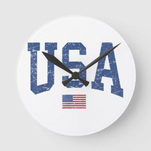 USA Women Men Kids Patriotic American Flag Distles Runde Wanduhr