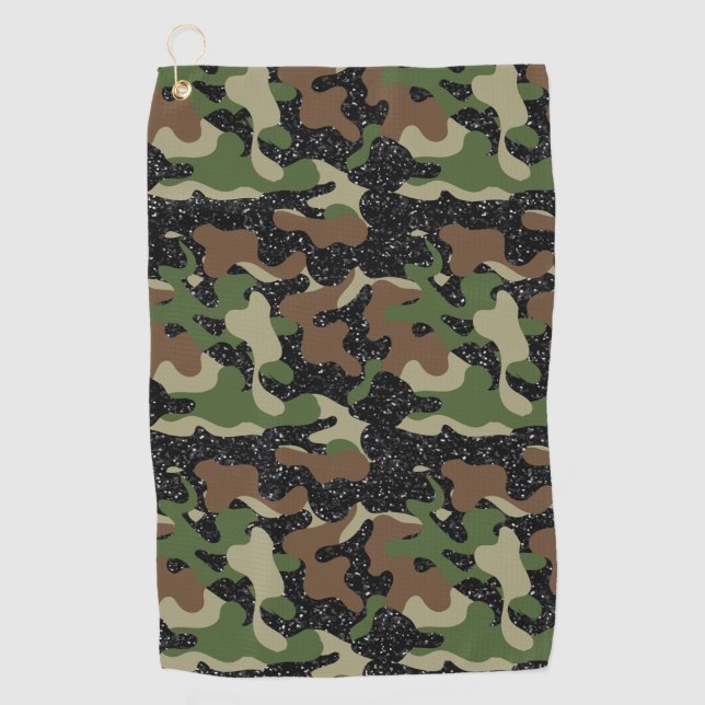 USA Woodland Camouflage Army Olive Brown Black Spa Golfhandtuch (Vorderseite)