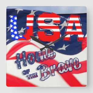USA Zuhause der Brave Flag Quadratische Wanduhr