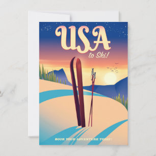 USA "Zum Skifahren" Vintage Reiseposter Einladung