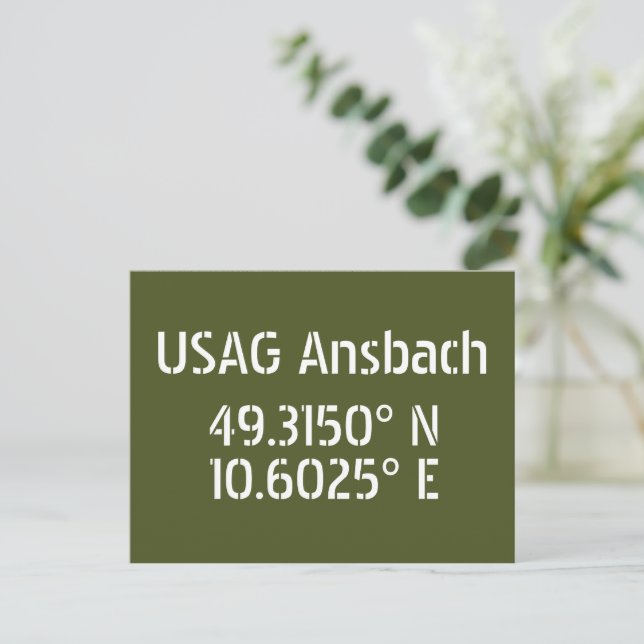 USAG Ansbach Latitude Länge Postkarte (Stehend Vorderseite)
