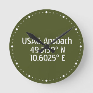 USAG Ansbach Latitude Longitude Runde Wanduhr