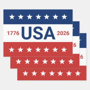 USA's 250. Jubiläum 1776 2026 Rot Weiß Blau Geschenkpapier Set