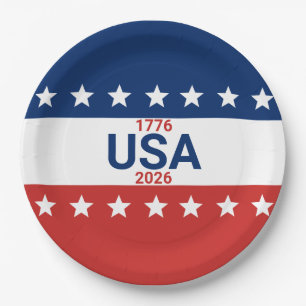 USA's 250. Jubiläum 1776 2026 Rot Weiß Blau Pappteller