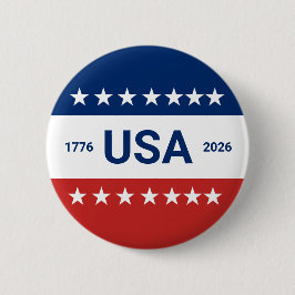 USA's 250th Anniversary 1776 2026 Red White Blue Button
