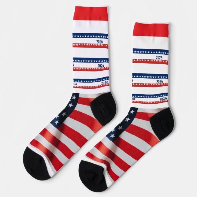 USA's 250th Anniversary 1776 2026 Red White Blue Socken (Linkes Detail)