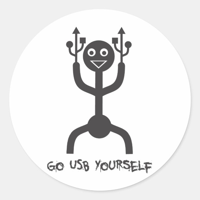 USB-Mann Runder Aufkleber (Vorderseite)