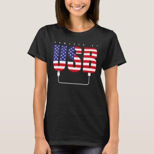 Usb USA American Flag Gaming Video Game Patriotic T-Shirt