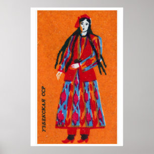 Usbekische Frau Streichholzschachtel-Kunstposter,  Poster