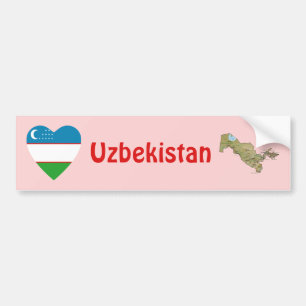 Usbekistan-Flagge Herz + Karte Autoaufkleber