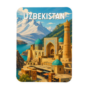Usbekistan Illustration Reise Kunst Vintage Magnet