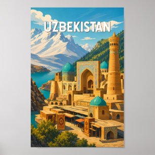 Usbekistan Illustration Reise Kunst Vintage Poster