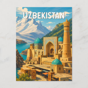 Usbekistan Illustration Reise Kunst Vintage Postkarte