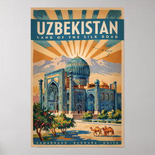 Usbekistan Kamel Illustration Reise Kunst Vintage Poster