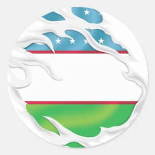 Usbekistan Ripped Flag Classic Round Sticker