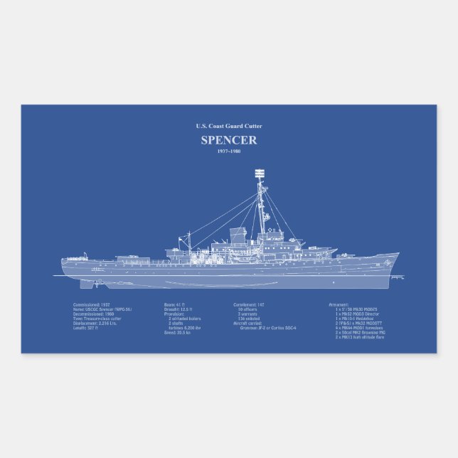 USCG Cutter Spencer wpg-36 - ABD Rechteckiger Aufkleber (Vorderseite)