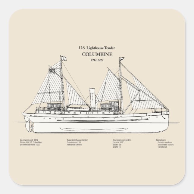 USCG Leuchtturm Zender Columbine - SBD Quadratischer Aufkleber (Vorderseite)
