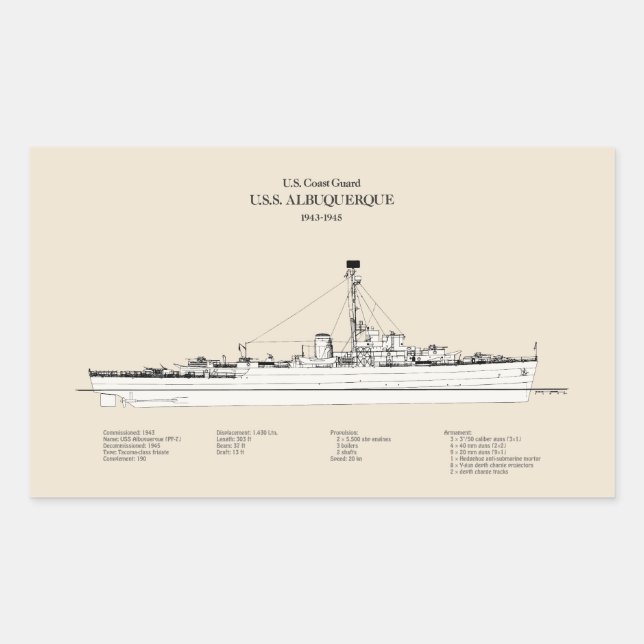 USCG USS Albuquerque PF-7 - SBD Rechteckiger Aufkleber (Vorderseite)