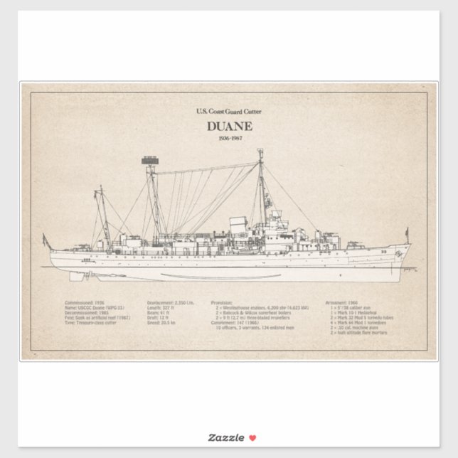 USCGC Duane wpg-33 - SBD Aufkleber (Blatt)