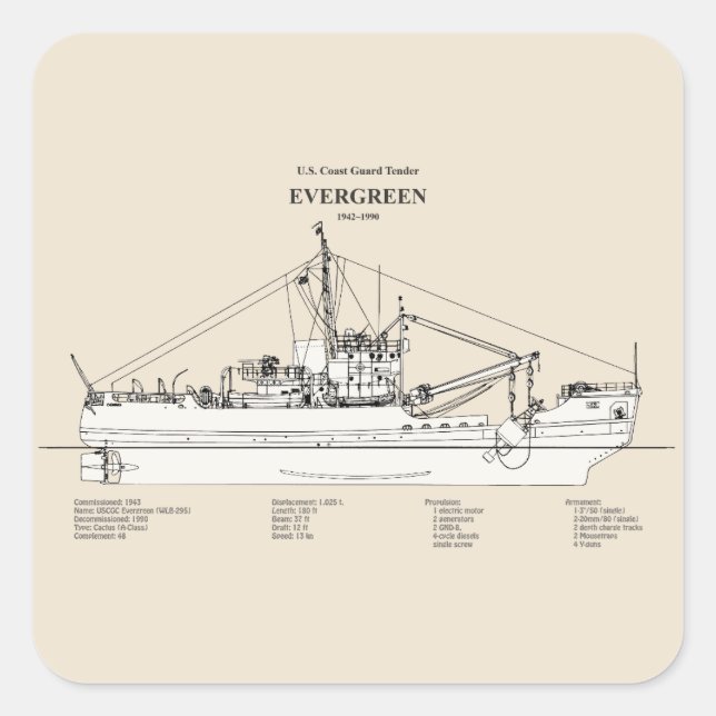 USCGT Evergreen wlb-295 - SBD Quadratischer Aufkleber (Vorderseite)