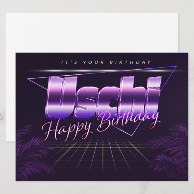 Uschi Nom Prénom lila retro Carte Anniversaire (Devant / Derrière)
