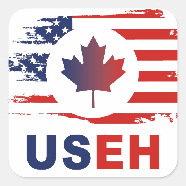 USEH Half Canadian American Canada USA Flag United Quadratischer Aufkleber (Vorderseite)