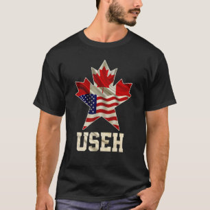 Useh Maple Leaf Canadian American Flag T-Shirt