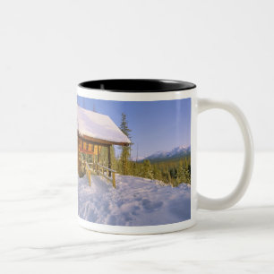 USFS Schnauss Cabin Unterkunft im Winter überblick Zweifarbige Tasse