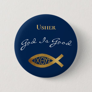 Usher Christlich Church God is Good Modern Blue Button
