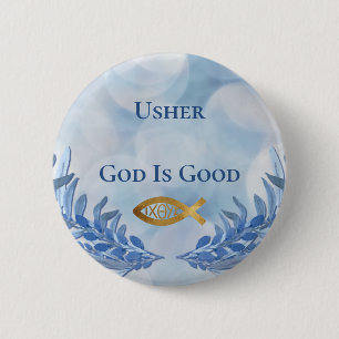 Usher Christlich Church God is good modern Button