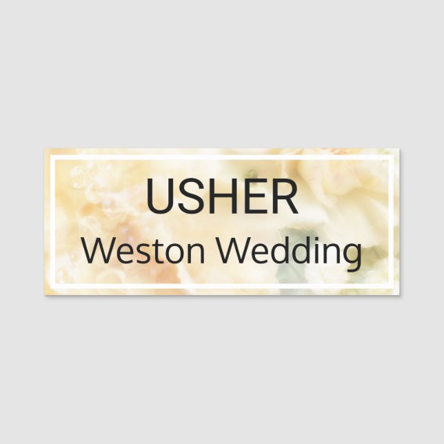 Usher Wedding White Roses Magnetic Back Namensschild (Vorderseite)