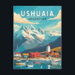Ushuaia Argentina Travel Art Vintag Postkarte<br><div class="desc">Ushuaia Retro Vektor Reise Design. Es ist ein Resort-Stadt in Argentinien. Es liegt auf dem Archipel Tierra del Fuego,  der südlichsten Spitze Südamerikas,  mit dem Spitznamen "Ende der Welt".</div>