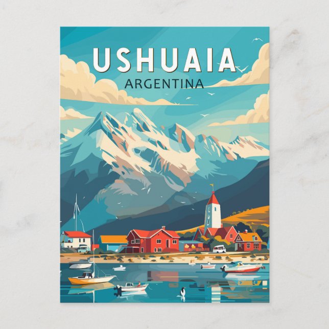 Ushuaia Argentina Travel Art Vintag Postkarte (Vorderseite)