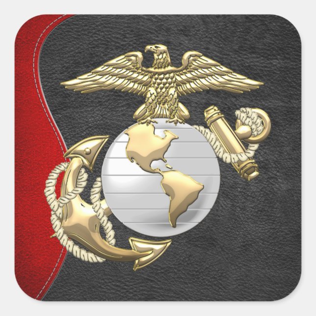 USMC Adler, Globe & Anchor (EGA) [3D] Quadratischer Aufkleber (Vorderseite)