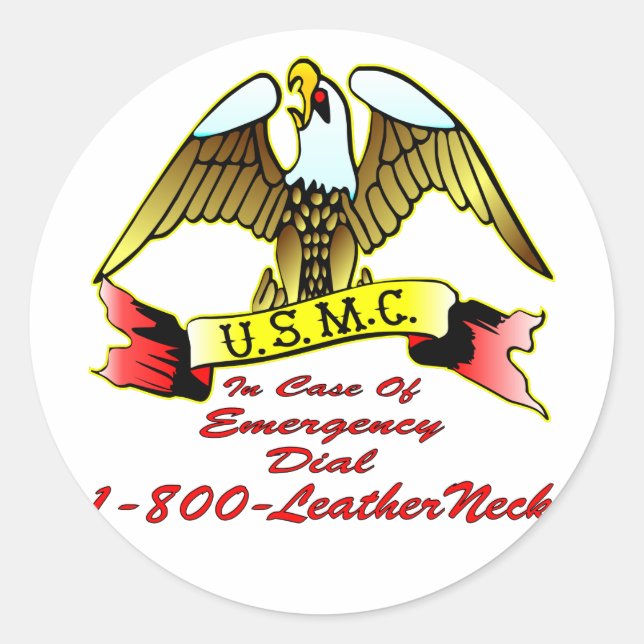 USMC bei Notrufnummer 1-800-LeatherNeck Runder Aufkleber (Vorderseite)