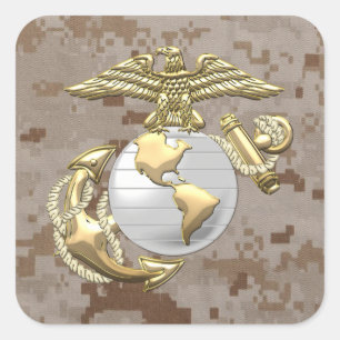 USMC Eagle, Kugel u. Anker (EGA) [3D] Quadratischer Aufkleber