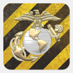 USMC Eagle, Kugel u. Anker (EGA) [3D] Quadratischer Aufkleber