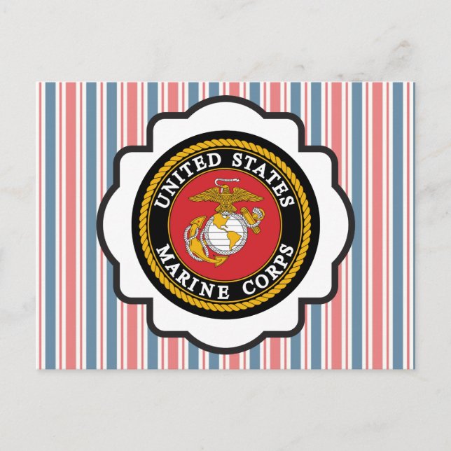 USMC Emblem mit roten, weißen und blauen Streifen Postkarte (Vorderseite)