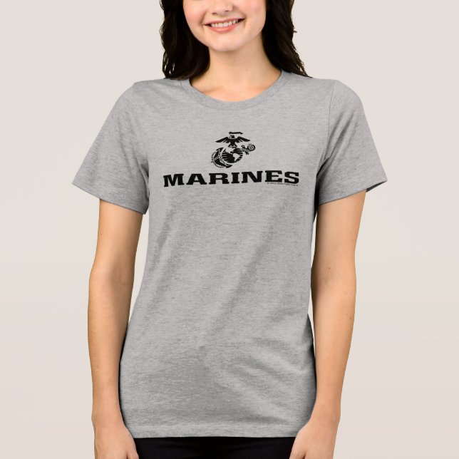 USMC-Logo mit schwarzen Logos Tri-Blend Shirt (Vorderseite)
