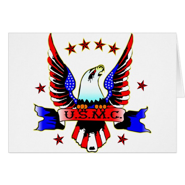 USMC Old School Red White & Blue Eagle Tattoo (Vorderseite (Horizontal))