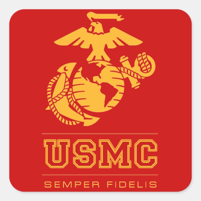 USMC Semper Fidelis [Semper Fi] Quadratischer Aufkleber (Vorderseite)