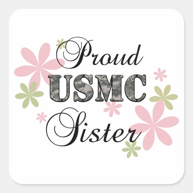 USMC Sister [fl Camouflage] Quadratischer Aufkleber (Vorderseite)
