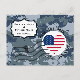 USN Navy Save the Date & Amerikanisches Herz Ankündigungspostkarte