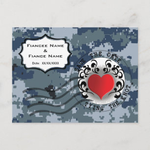 USN Navy Save-the-Date und Herz Ankündigungspostkarte