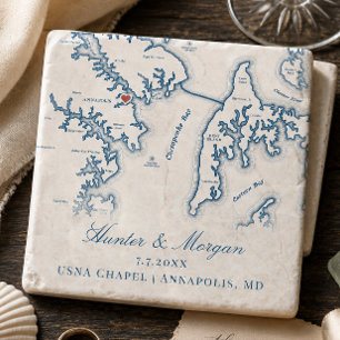 USNA-Kapelle Hochzeitsgeschenk Annapolis MD Karte  Steinuntersetzer